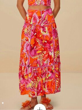 Farm Rio "Flying Birds Orange" skirt — brand new with tags (NWT), never worn.